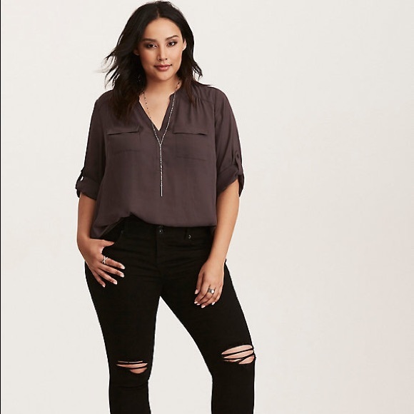 torrid Tops - • SOLD• Torrid Harper - Brown Georgette Pullover